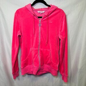 VTG Paris Hilton Y2K Hot Pink Velour Zip Hoodie Boss Babe Rhinestone Small